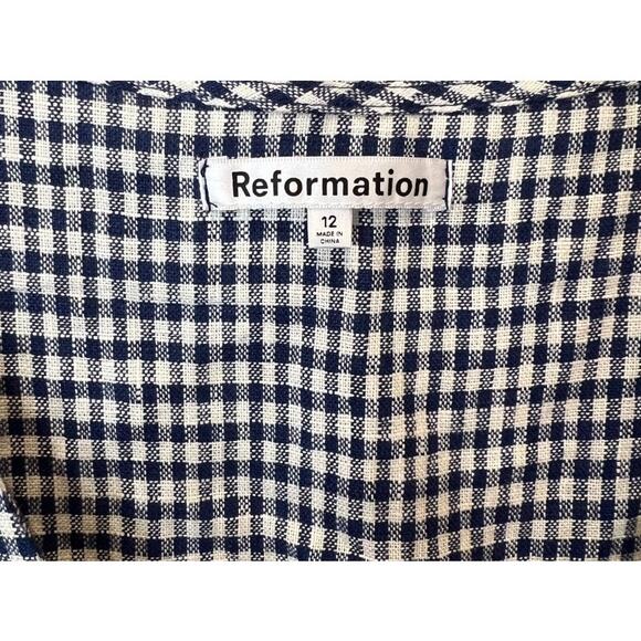 Reformation Newbury Check Puff Sleeve Midi Dress Size 12 - Picture 6 of 8